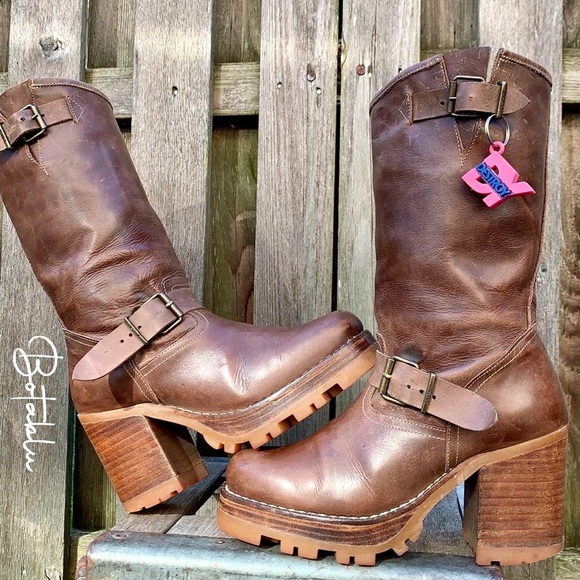 DESTROY Platform Vintage Chunky High Heel Y2K Brown Boots - Picture 10 of 11